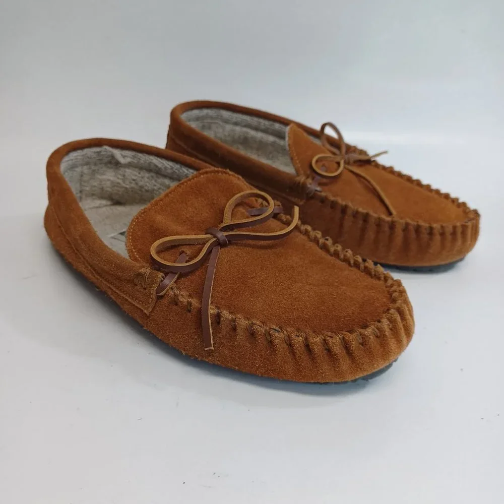 Minnetonka Mens Brown‎ Suede Wool Lined Slipper Moccasins